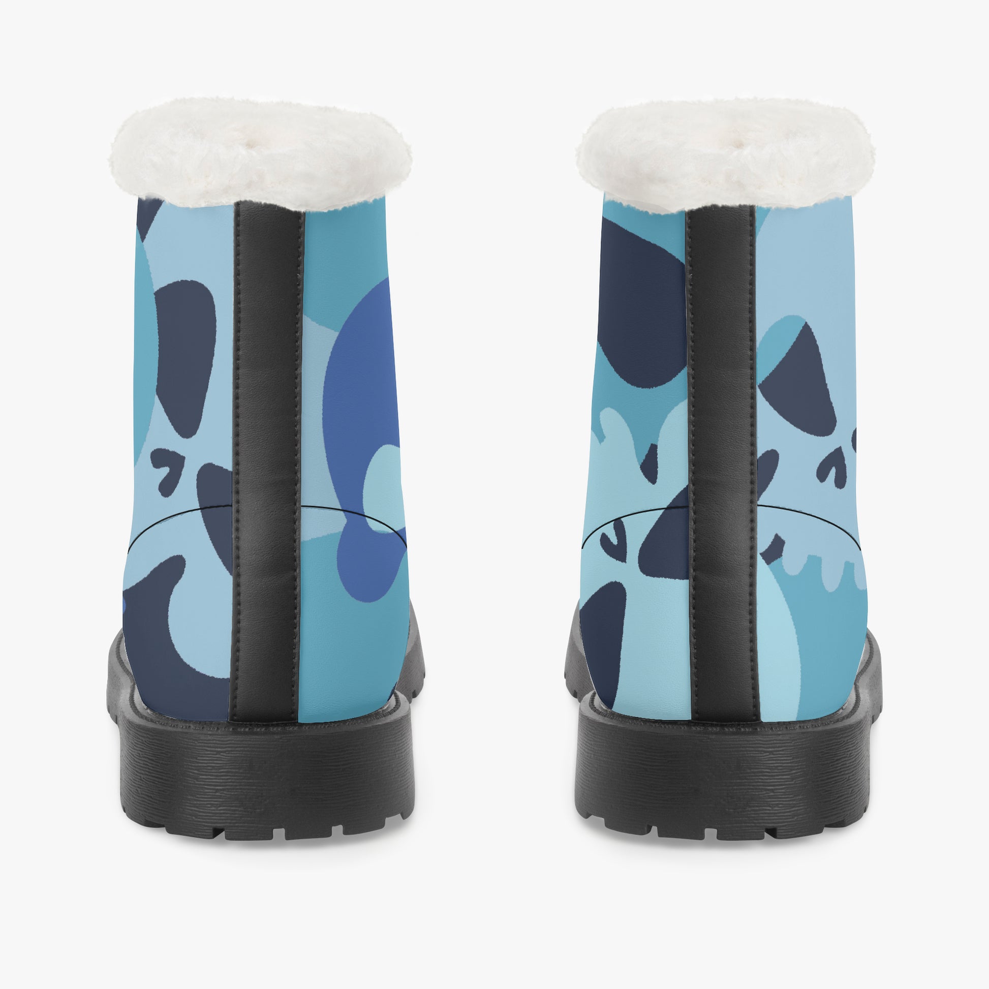 Blue Skull Faux Fur Leder Boots Boots JLR Design