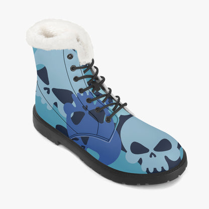 Blue Skull Faux Fur Leder Boots Boots JLR Design