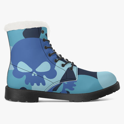 Blue Skull Faux Fur Leder Boots Boots JLR Design