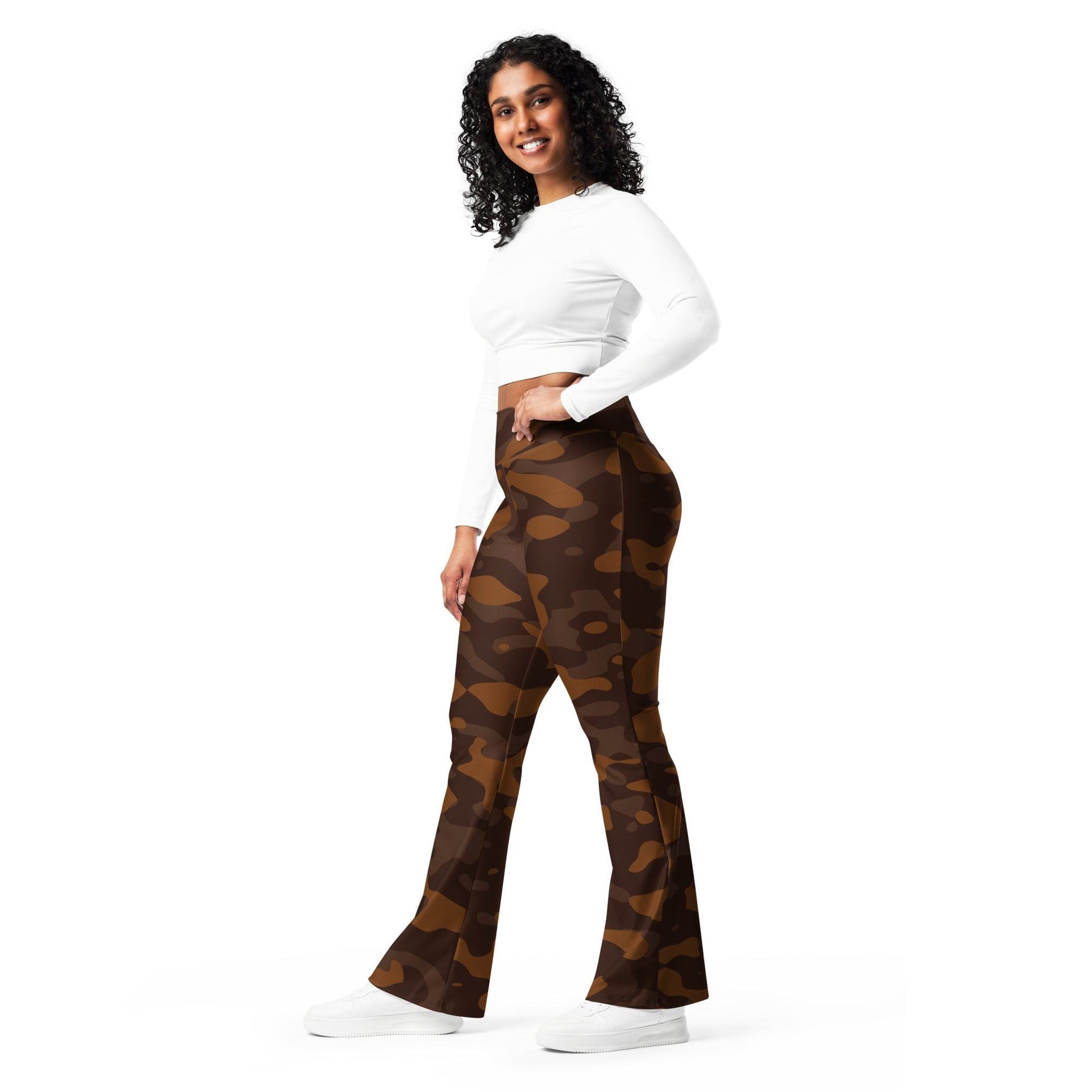 Braun Camouflage High Waist Flare Leggings Flare Leggings 69.99 Braun, Camouflage, Flare, High, Leggings, Waist JLR Design