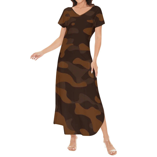 Braunes Camouflage kurzärmliges drapiertes Kleid drapiertes Kleid 63.99 Braun, Camouflage, drapiert, kleid, kleinärmlig JLR Design