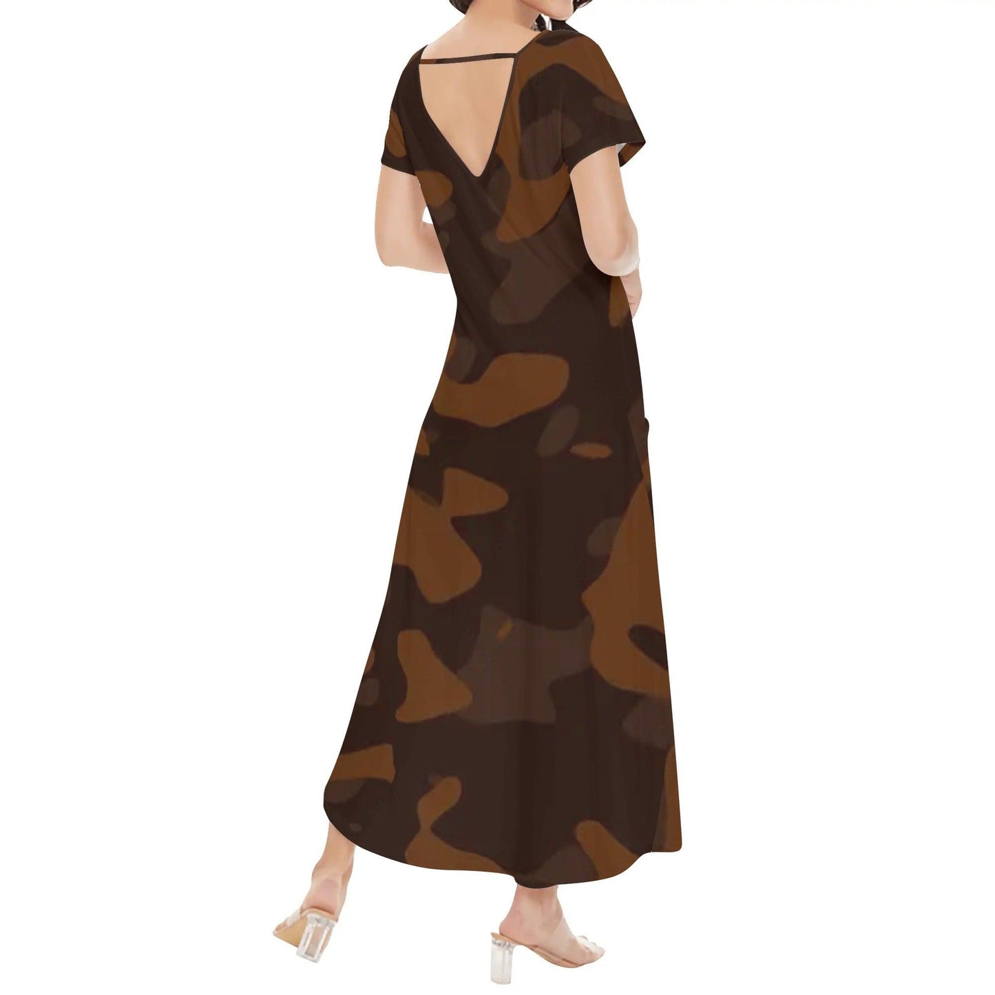 Braunes Camouflage kurzärmliges drapiertes Kleid drapiertes Kleid 63.99 Braun, Camouflage, drapiert, kleid, kleinärmlig JLR Design