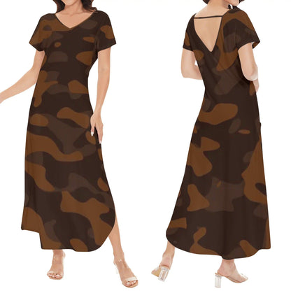 Braunes Camouflage kurzärmliges drapiertes Kleid drapiertes Kleid 63.99 Braun, Camouflage, drapiert, kleid, kleinärmlig JLR Design