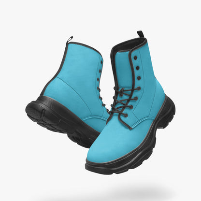 Bright Summer Sky Leather Chunky Boots Boots JLR Design