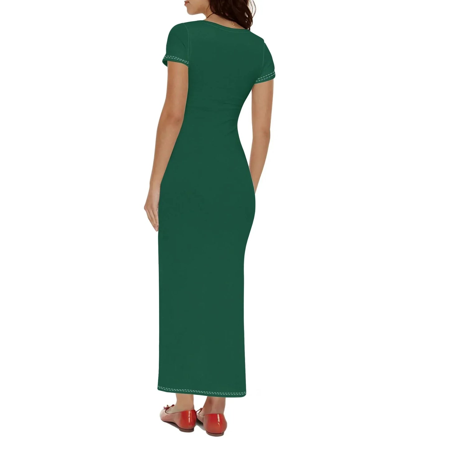 british-racing-green-short-sleeve-long-dress-long-dress-jlr-design-38716 - JLR Design