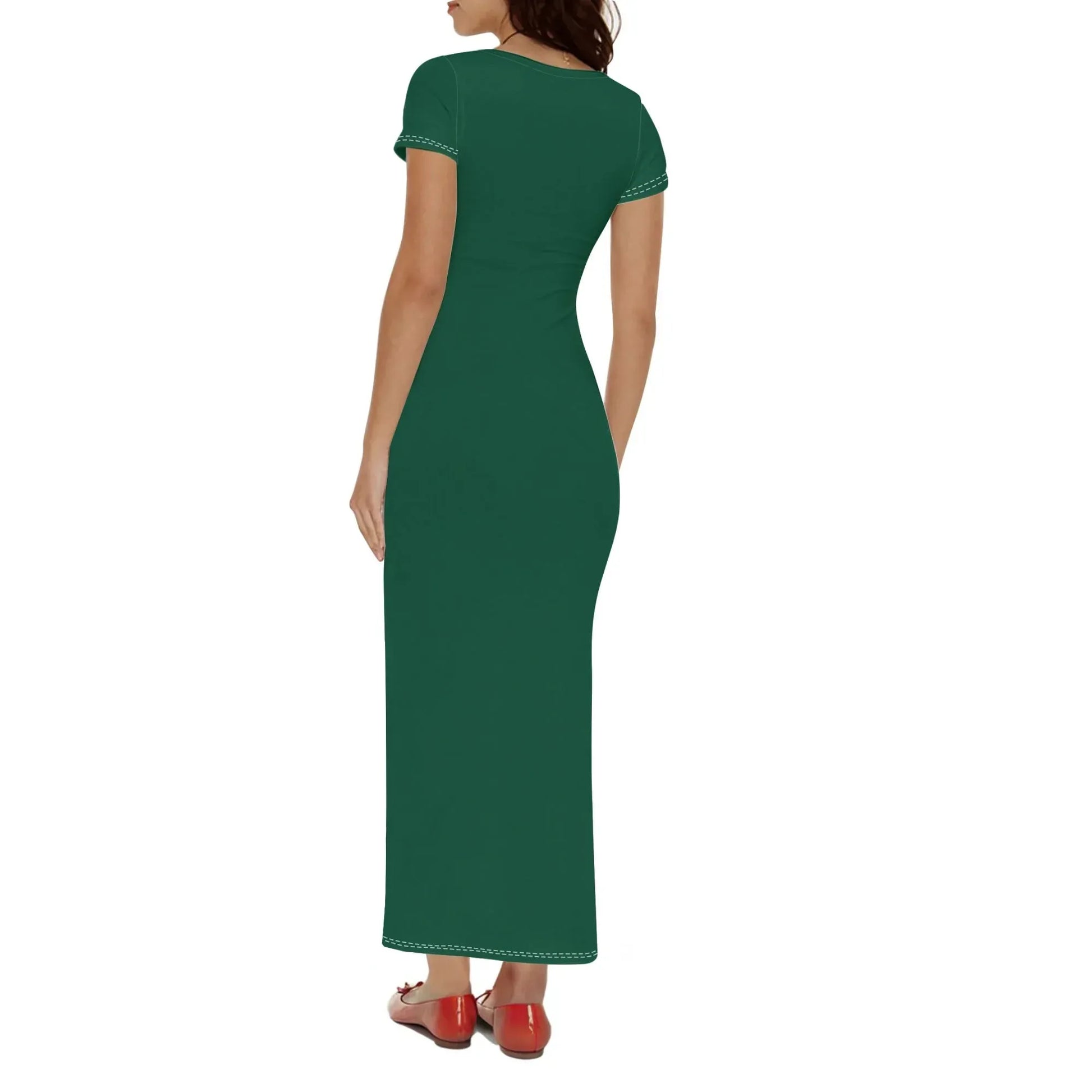 british-racing-green-short-sleeve-long-dress-long-dress-jlr-design-38716 - JLR Design