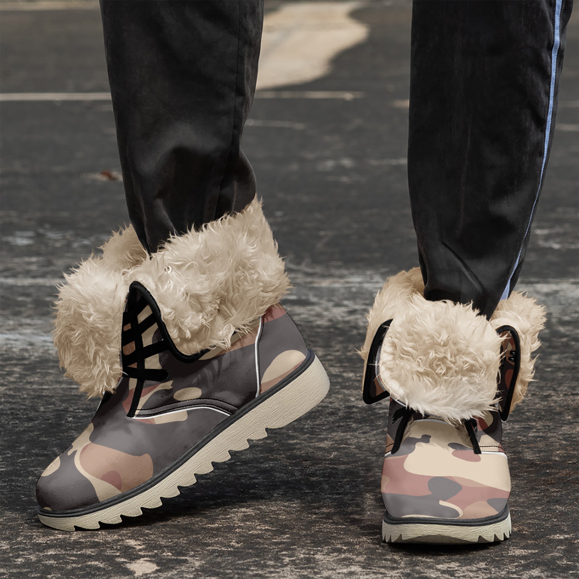 Brown Camouflage Chic Boots mit Plüschfutter Stiefel JLR Design