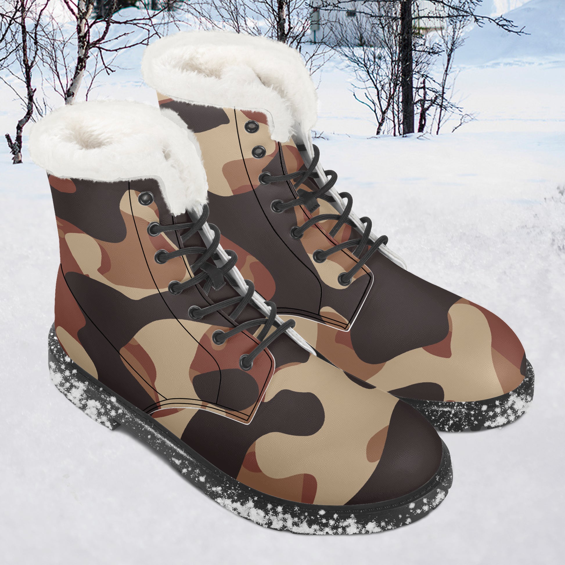 Brown Camouflage Faux Fur Leder Boots Boots JLR Design