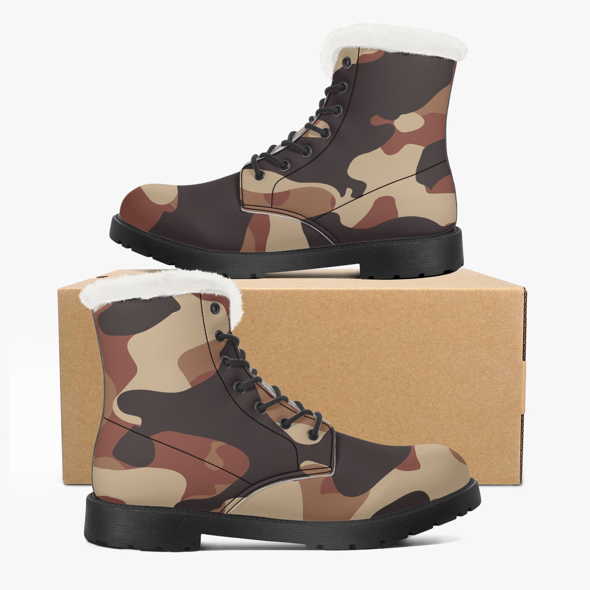 Brown Camouflage Faux Fur Leder Boots Boots JLR Design