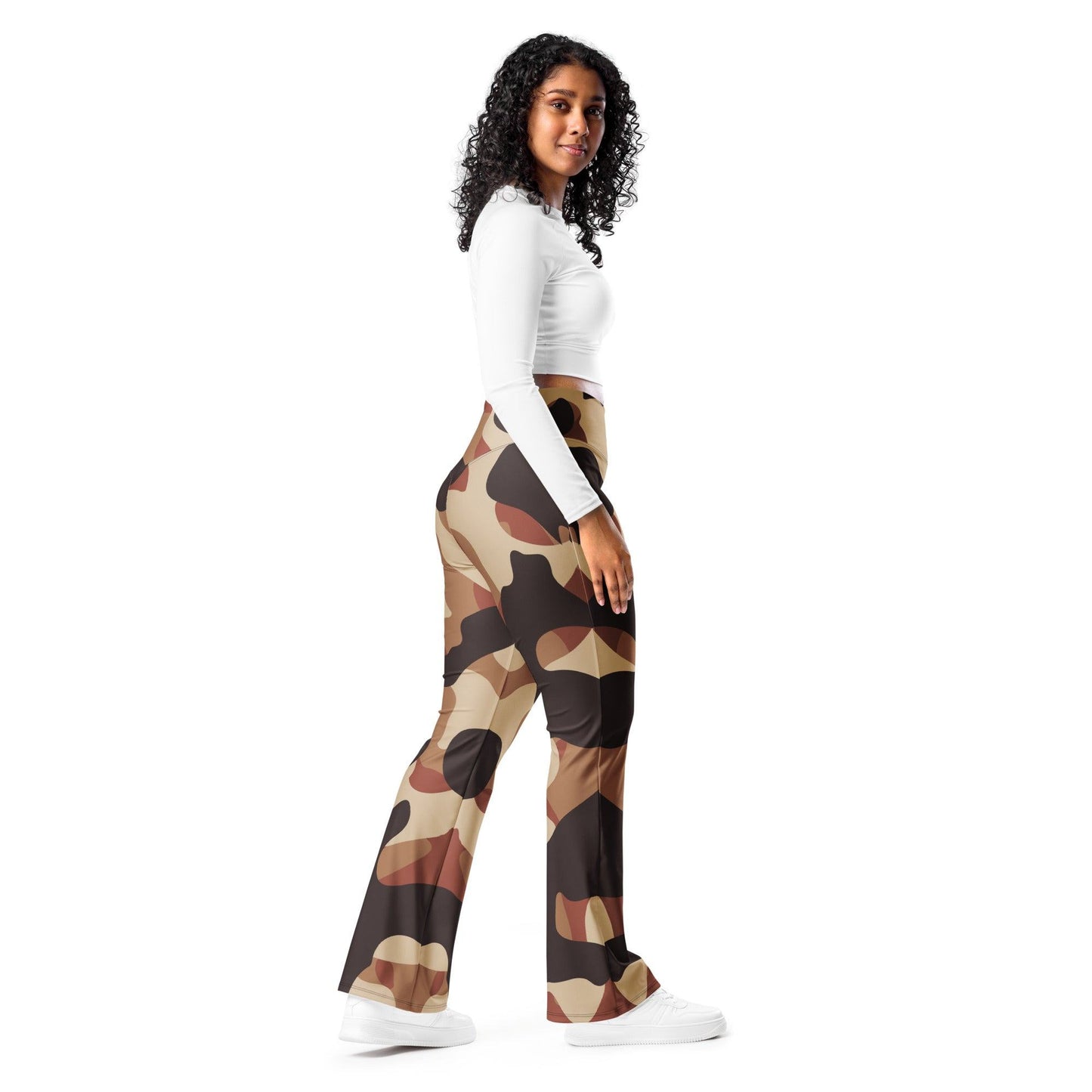 Brown Camouflage High Waist Flare Leggings Flare Leggings 69.99 Brown, Camouflage, Flare, High, Leggings, Waist JLR Design