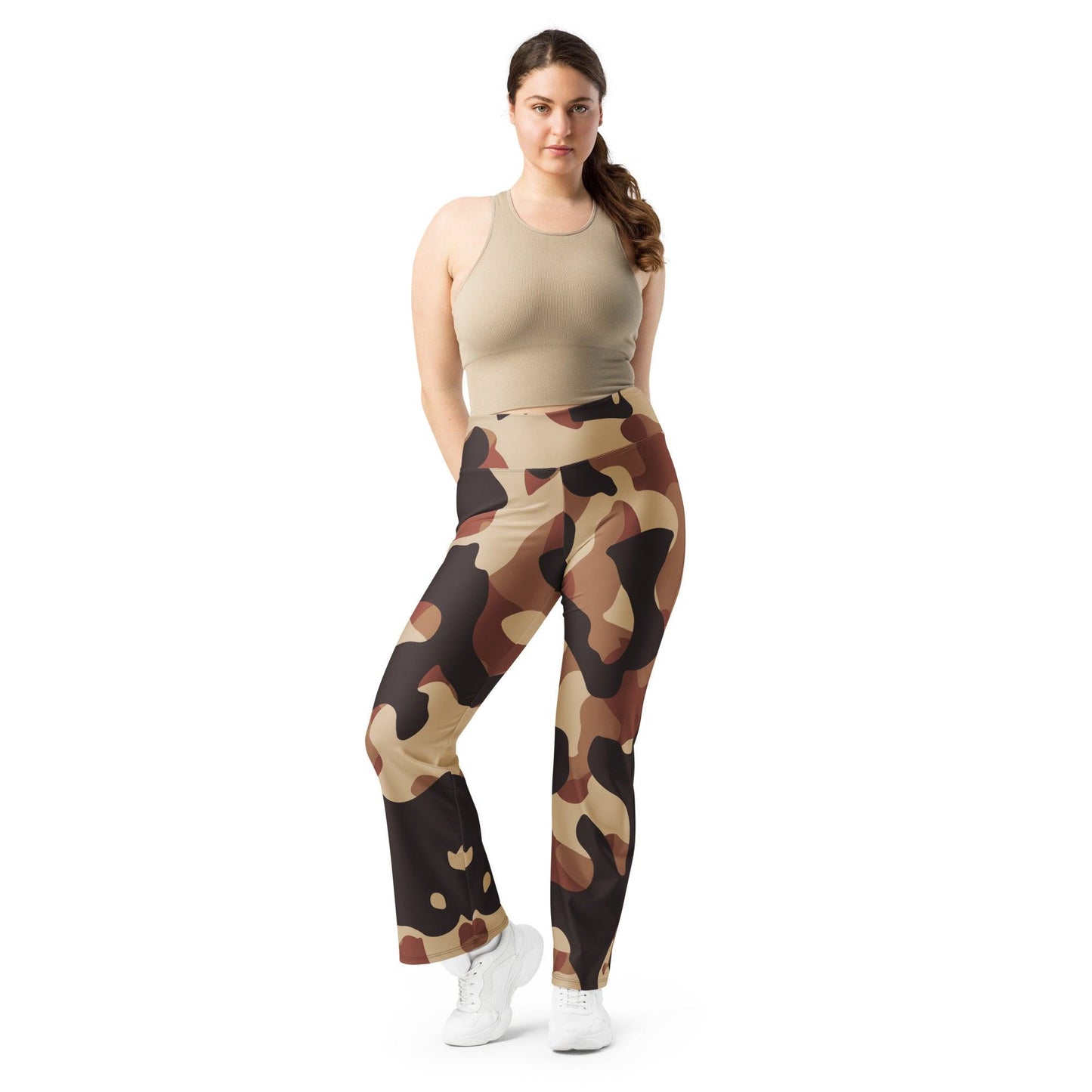 Brown Camouflage High Waist Flare Leggings Flare Leggings 69.99 Brown, Camouflage, Flare, High, Leggings, Waist JLR Design