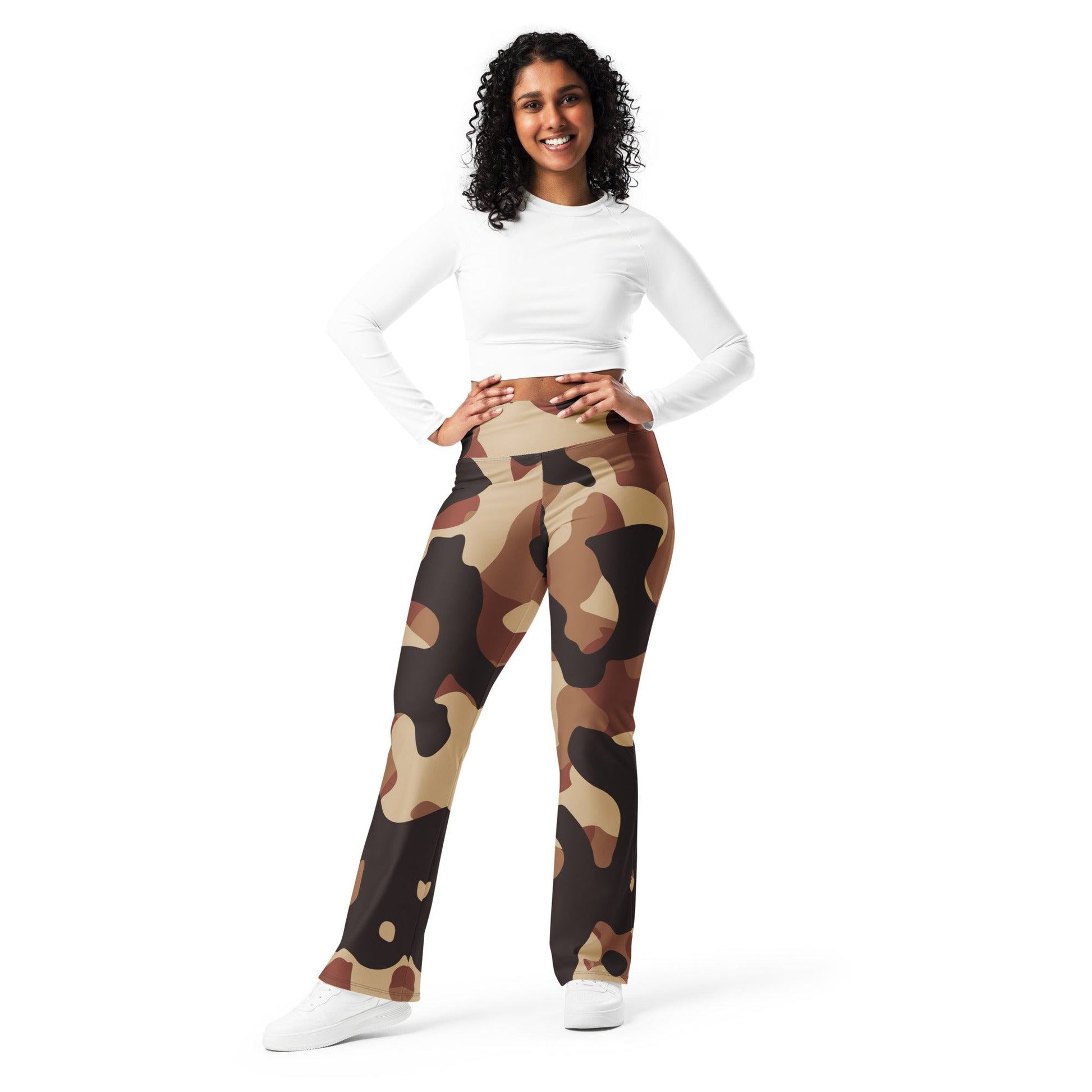 Brown Camouflage High Waist Flare Leggings Flare Leggings 69.99 Brown, Camouflage, Flare, High, Leggings, Waist JLR Design