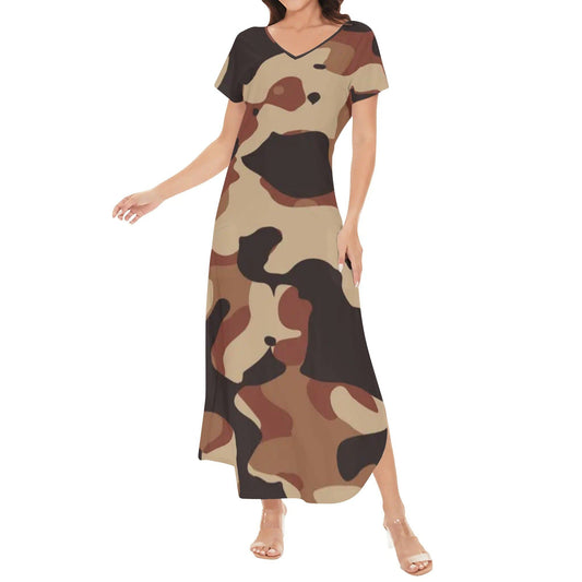 Brown Camouflage kurzärmliges drapiertes Kleid drapiertes Kleid 63.99 Brown, Camouflage, drapiert, kleid, kurzärmlig JLR Design