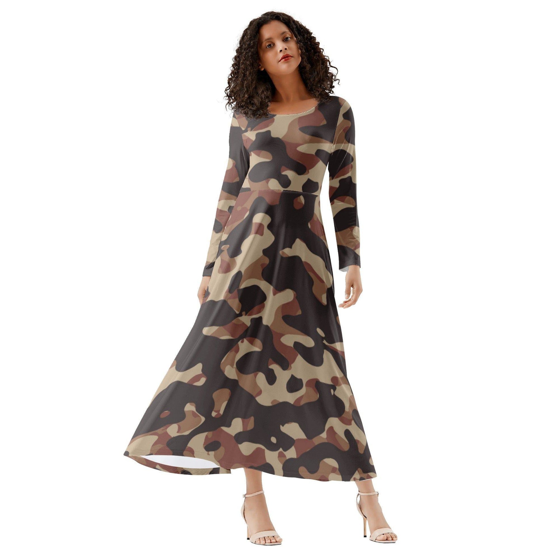 Brown Camouflage Long Sleeve Dress Long Sleeve Dress 69.99 Brown, Camouflage, Dress, Long, Sleeve JLR Design