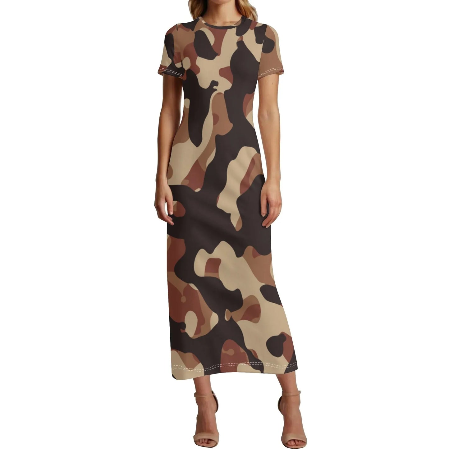 brown-camouflage-short-sleeve-long-dress-long-dress-jlr-design-32494 - JLR Design
