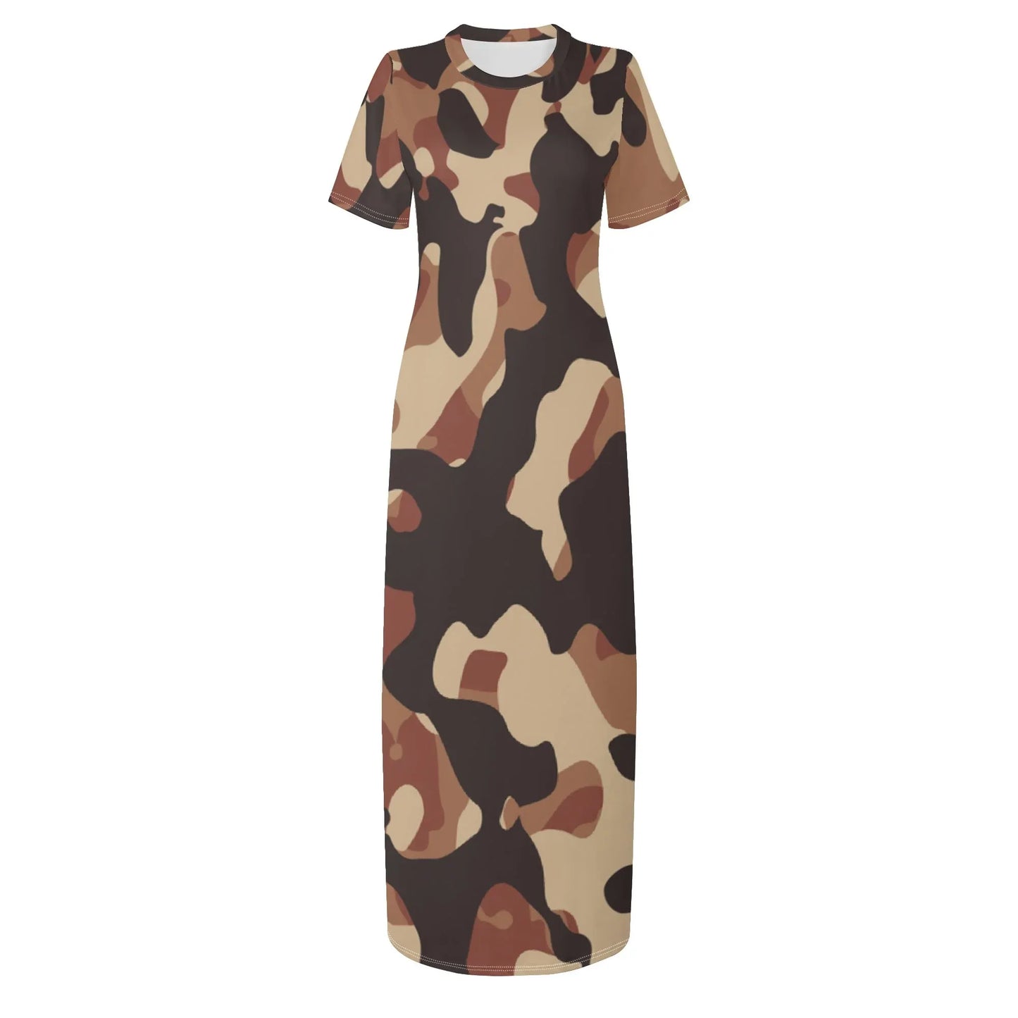 brown-camouflage-short-sleeve-long-dress-long-dress-jlr-design-92824 - JLR Design