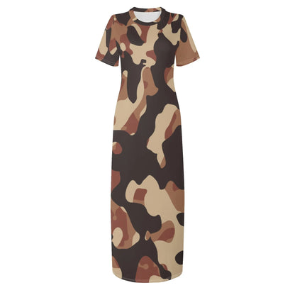 brown-camouflage-short-sleeve-long-dress-long-dress-jlr-design-92824 - JLR Design