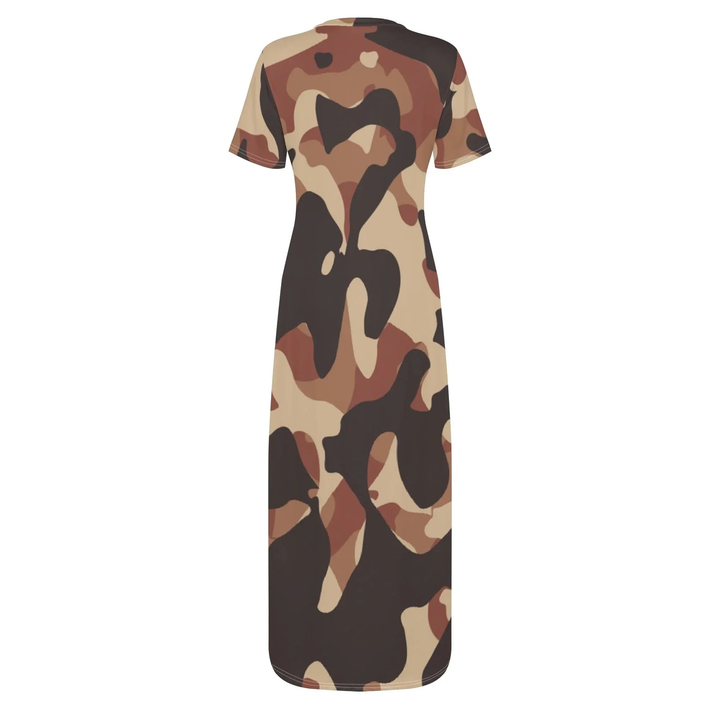 brown-camouflage-short-sleeve-long-dress-long-dress-jlr-design-66687 - JLR Design