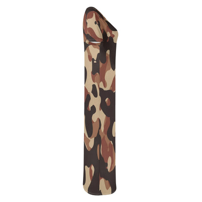 brown-camouflage-short-sleeve-long-dress-long-dress-jlr-design-21617 - JLR Design