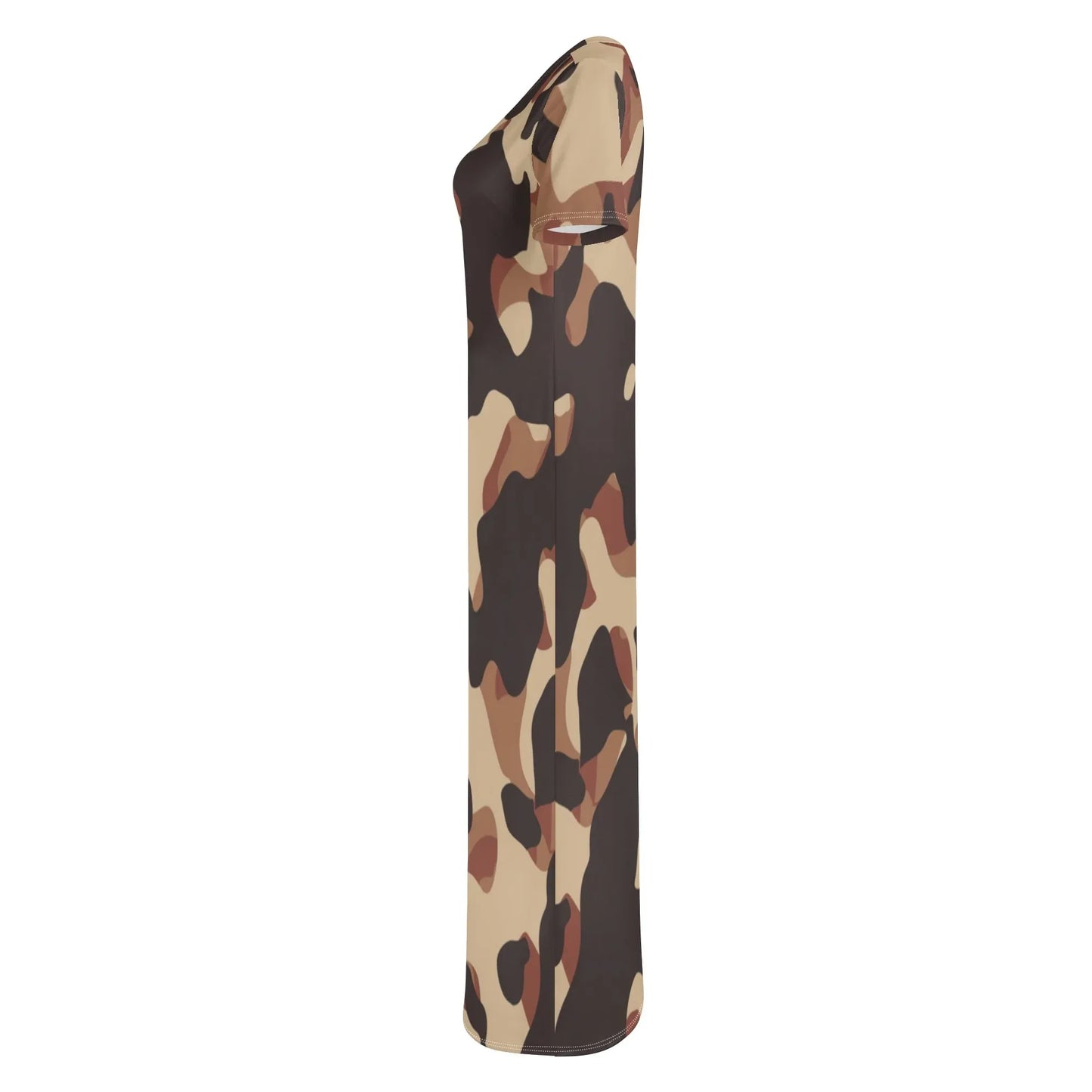 brown-camouflage-short-sleeve-long-dress-long-dress-jlr-design-22599 - JLR Design