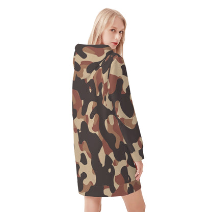 Brown Camouflage Velvet Hoodie Dress Hoodiekleid JLR Design