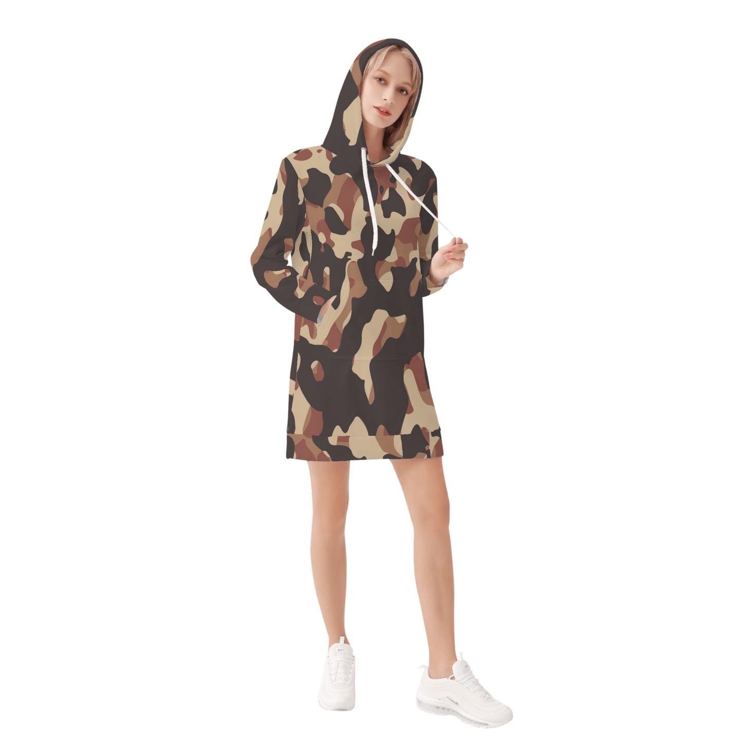 Brown Camouflage Velvet Hoodie Dress Hoodiekleid JLR Design