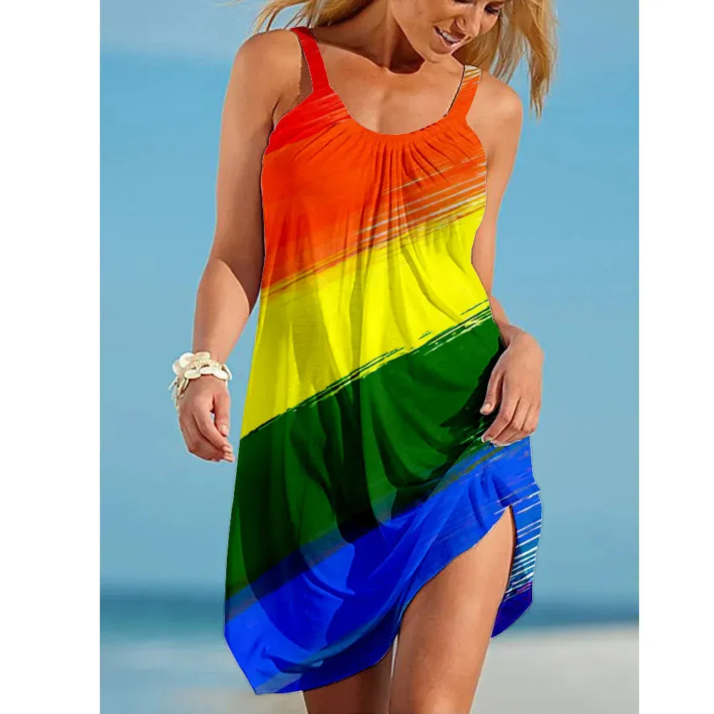 buntes-rainbow-midi-sommerkleid-kleid-jlr-design-52357 - JLR Design