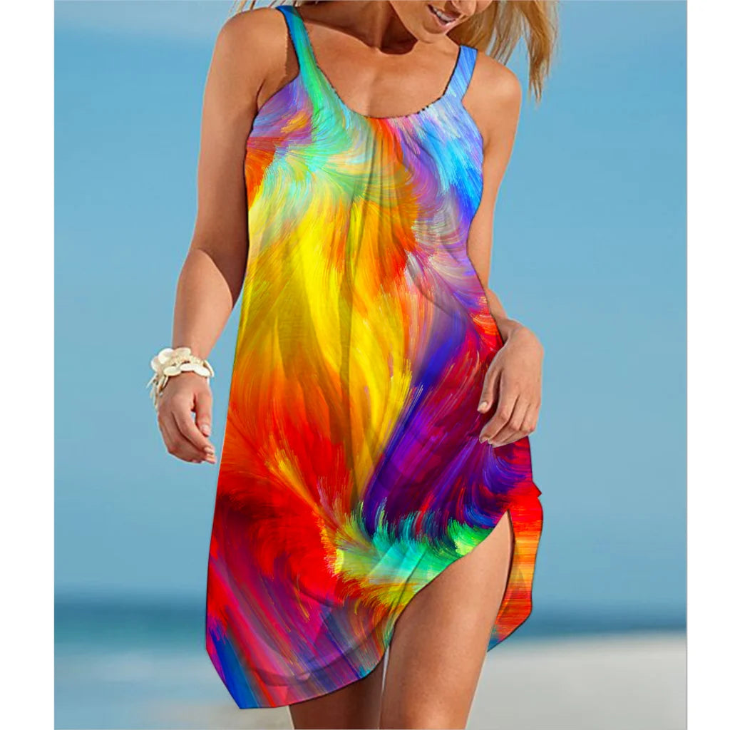 Buntes Rainbow Midi Sommerkleid Kleid JLR Design