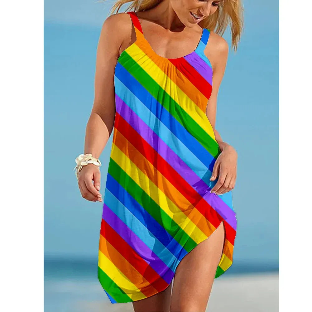 buntes-rainbow-midi-sommerkleid-kleid-jlr-design-99727 - JLR Design