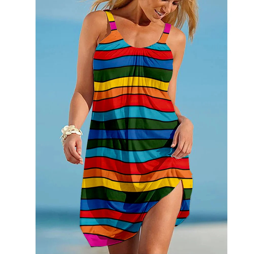 Buntes Rainbow Midi Sommerkleid Kleid JLR Design