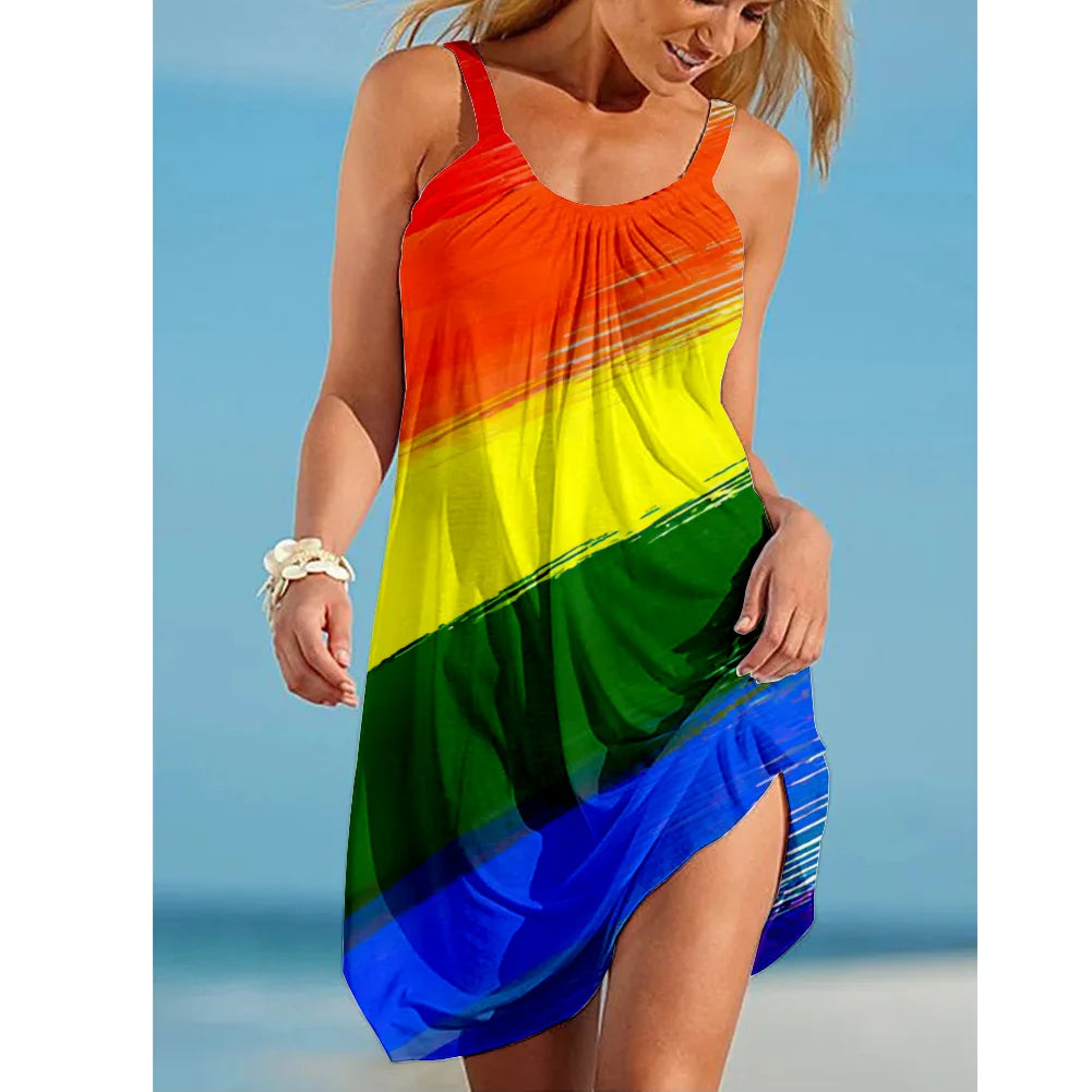Buntes Rainbow Midi Sommerkleid Kleid JLR Design