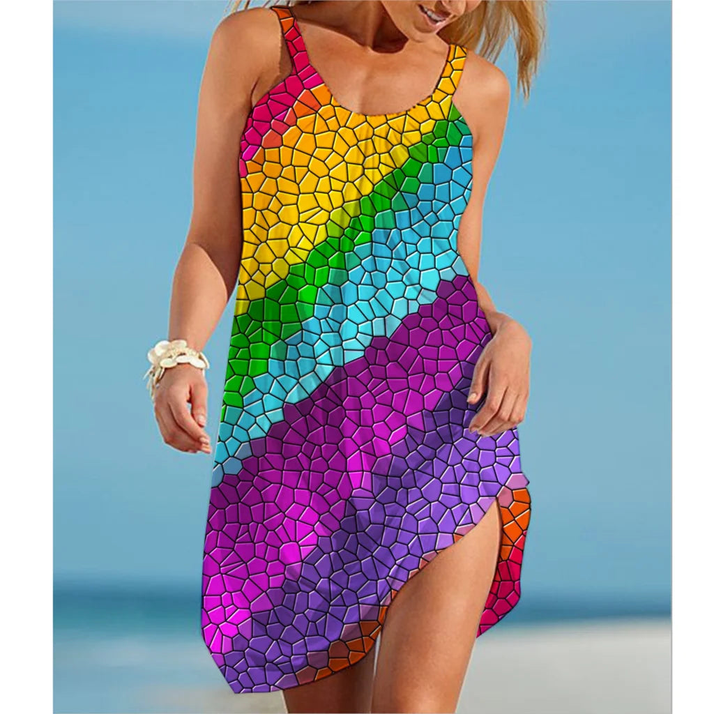 Buntes Rainbow Midi Sommerkleid Kleid JLR Design