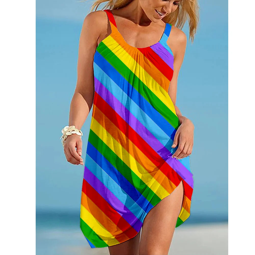 Buntes Rainbow Midi Sommerkleid Kleid JLR Design