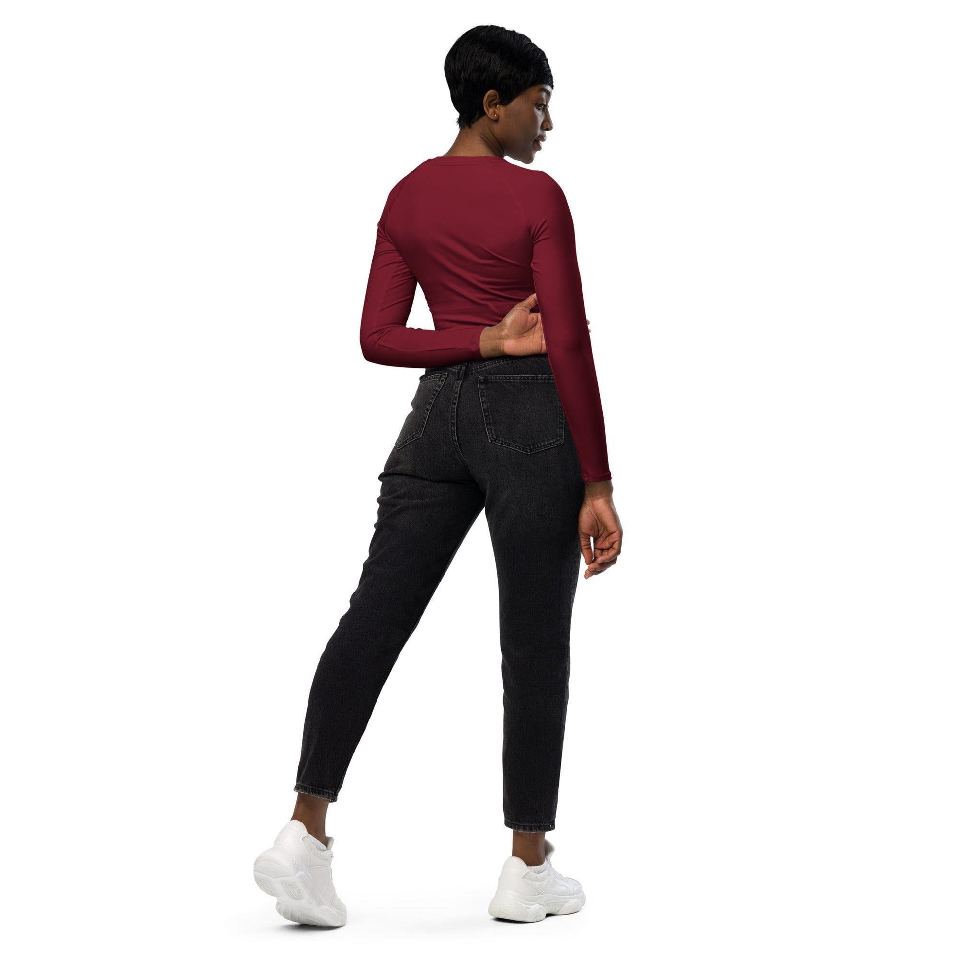 Burgund Long Sleeve Damen Crop Top Long Sleeve Crop Top JLR Design