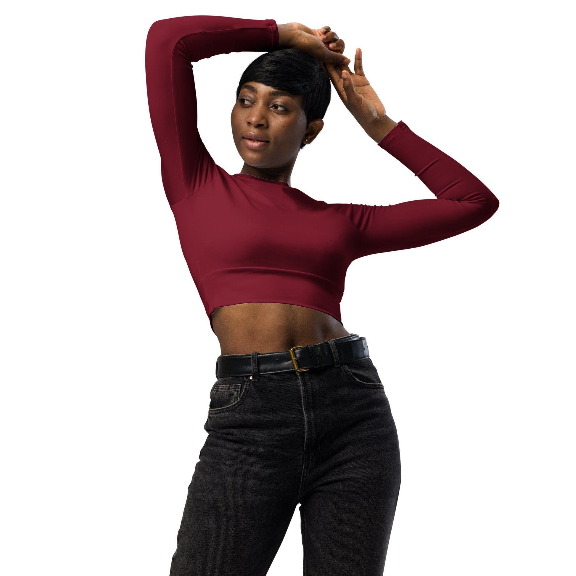 Burgund Long Sleeve Damen Crop Top Long Sleeve Crop Top JLR Design