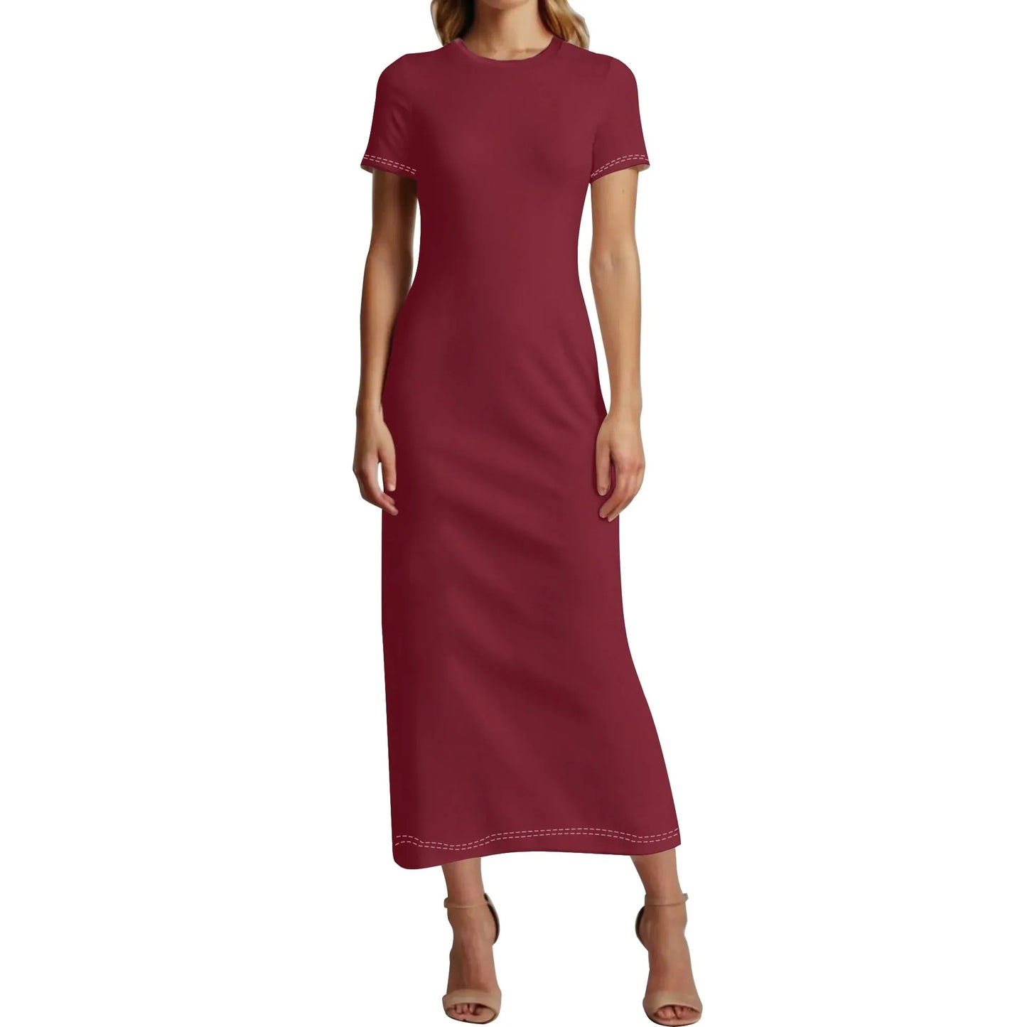 burgund-short-sleeve-long-dress-long-dress-jlr-design-48113 - JLR Design