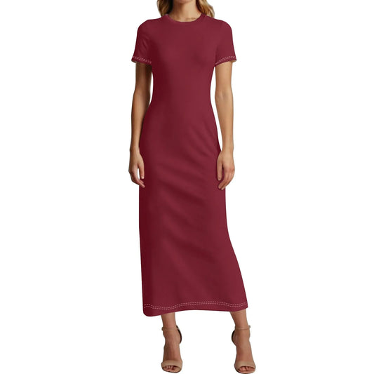 burgund-short-sleeve-long-dress-long-dress-jlr-design-48113 - JLR Design