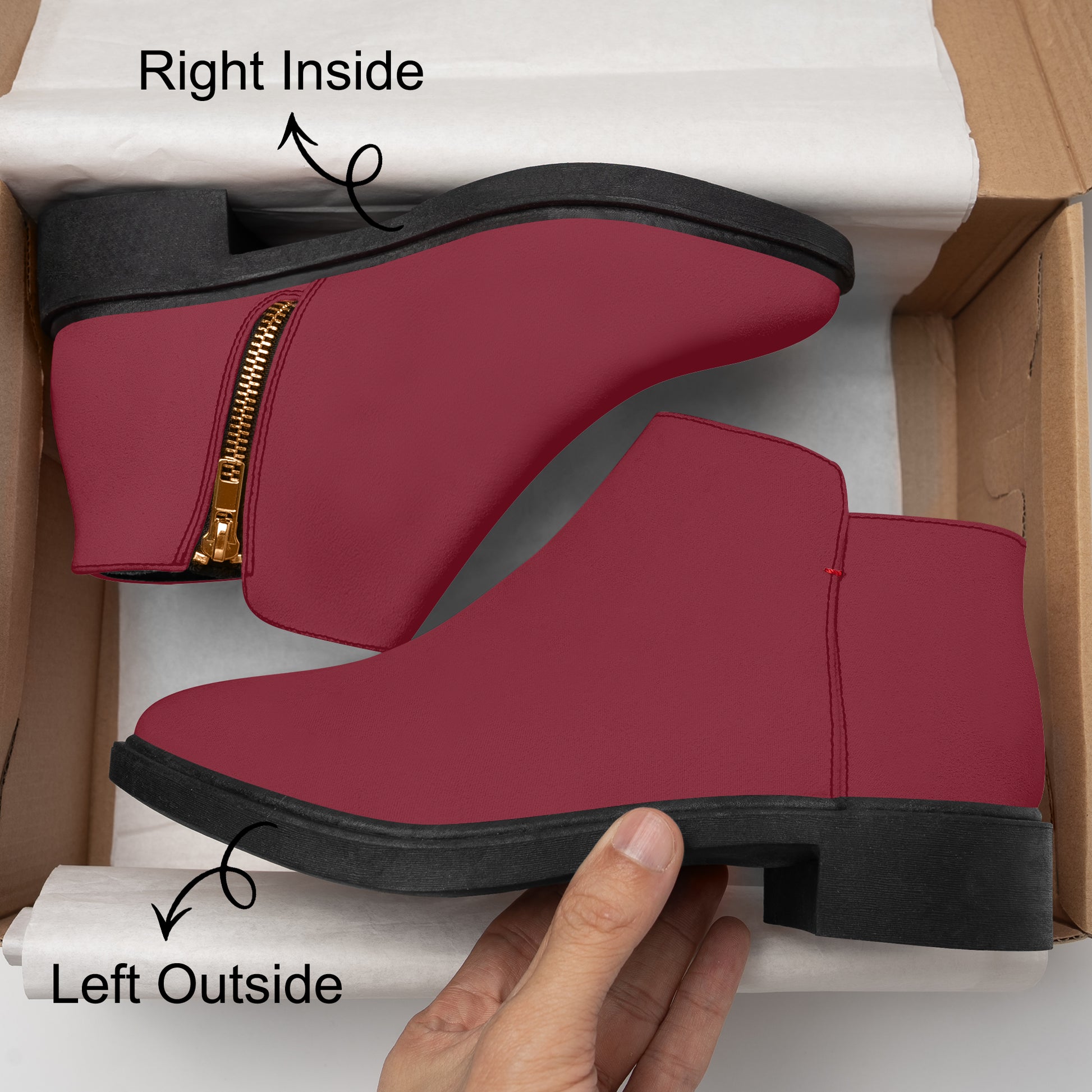 Burgunde elegante Reißverschluss-Stiefeletten Stiefeletten JLR Design