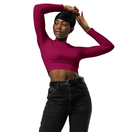 Burgundy Long Sleeve Damen Crop Top Long Sleeve Crop Top JLR Design