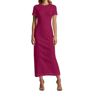 burgundy-short-sleeve-long-dress-long-dress-jlr-design-53553 - JLR Design