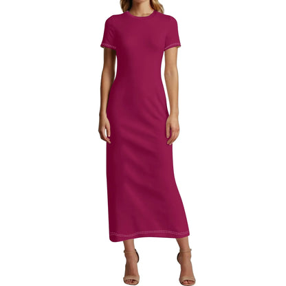 burgundy-short-sleeve-long-dress-long-dress-jlr-design-53553 - JLR Design