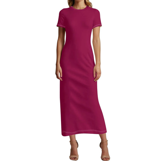 burgundy-short-sleeve-long-dress-long-dress-jlr-design-53553 - JLR Design