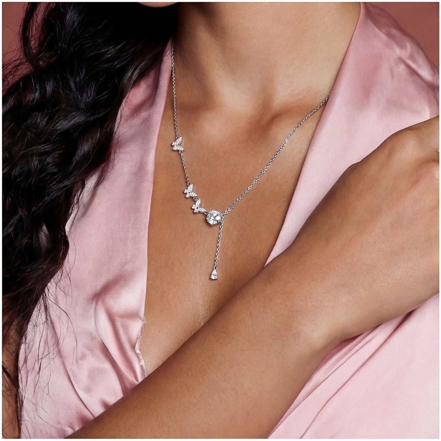 Butterfly Stardust Lariat – 925 Silber Y-Kette mit 1 Karat Moissanit