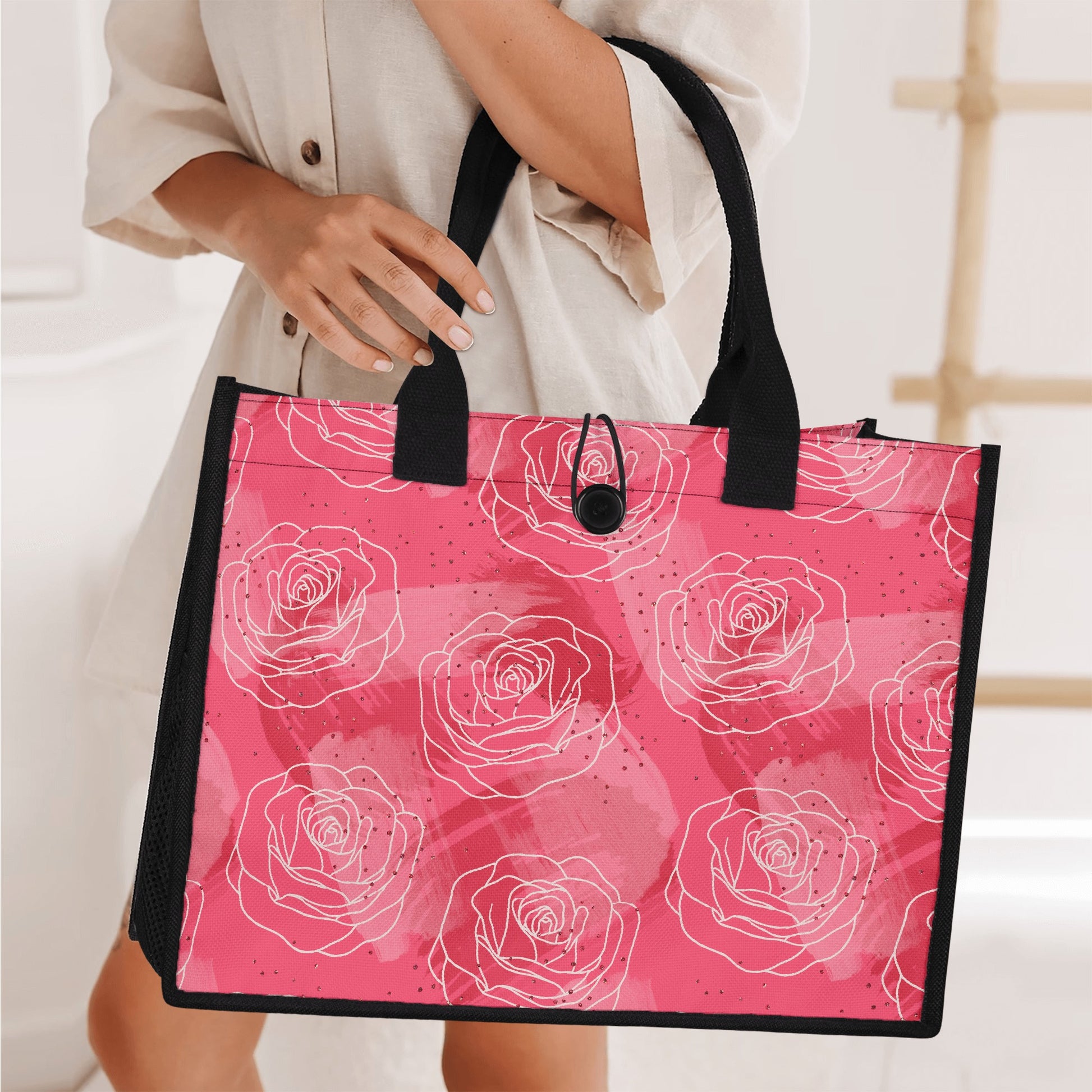 Canvas Shopper Tasche mit Rosenmuster Einkaufstasche JLR Design