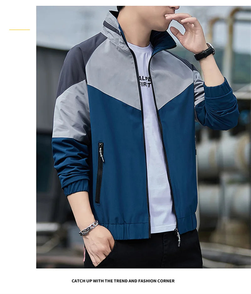 Colorblock Sportjacke für Herren – Stehkragen Jacke JLR Design