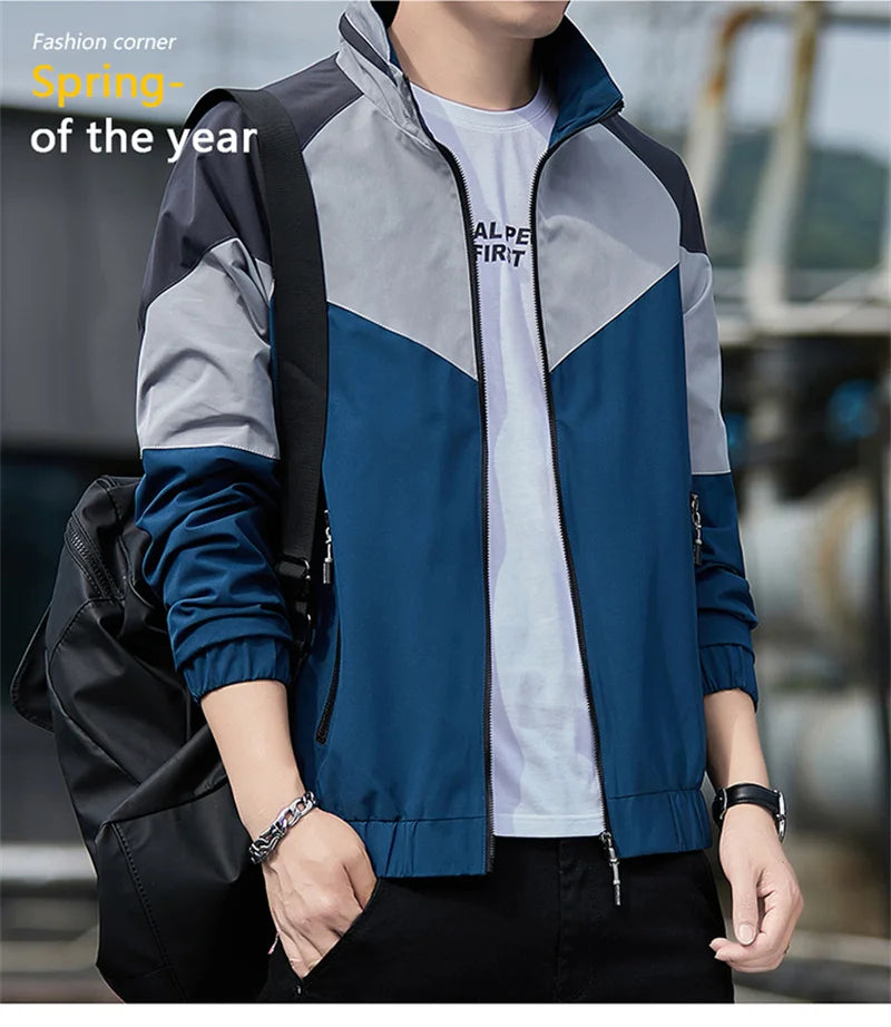 Colorblock Sportjacke für Herren – Stehkragen Jacke JLR Design