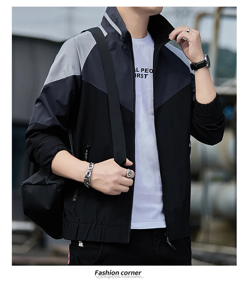 Colorblock Sportjacke für Herren – Stehkragen Jacke JLR Design