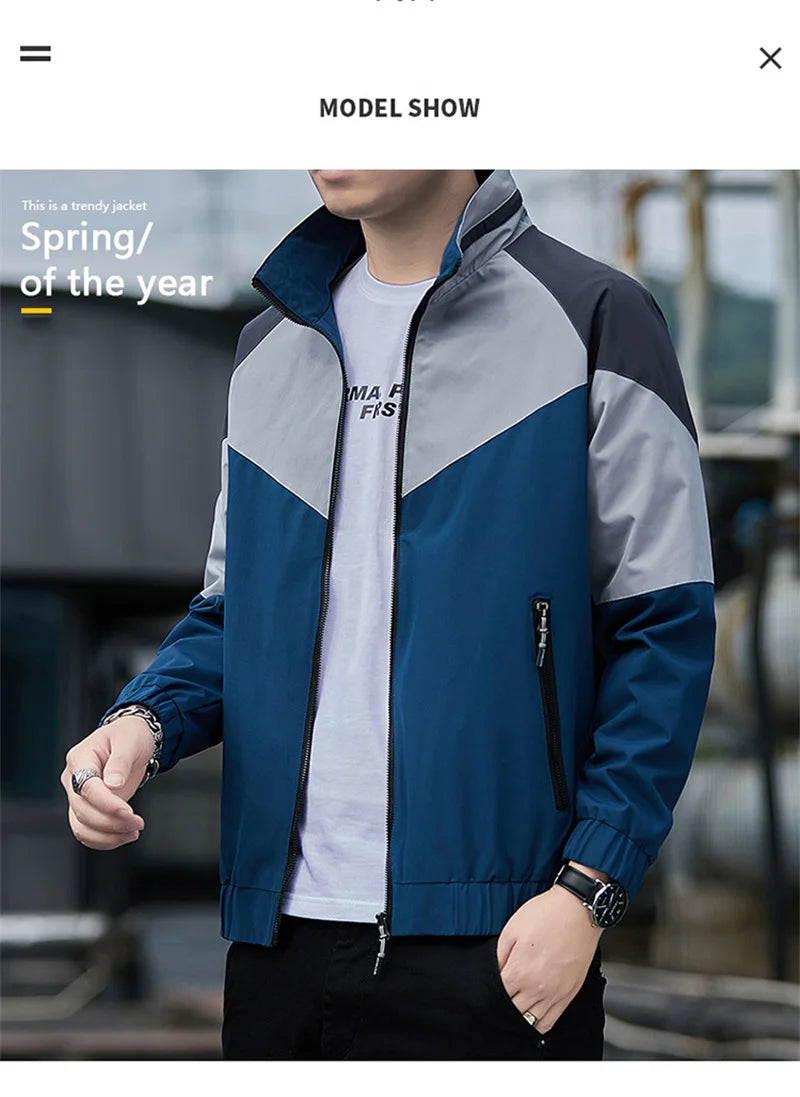 Colorblock Sportjacke für Herren – Stehkragen Jacke JLR Design