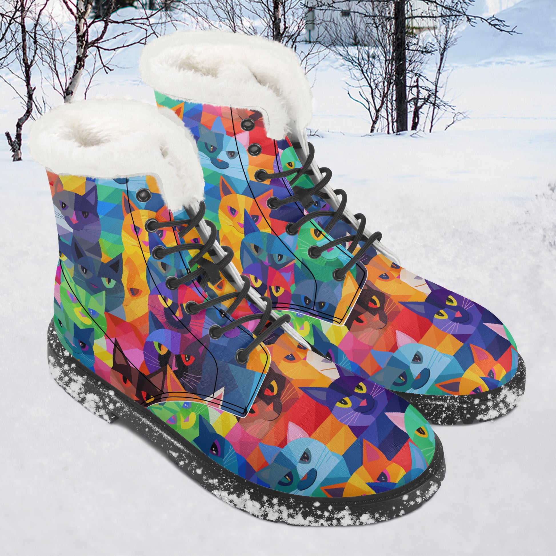 Colorful Cats Faux Fur Leder Boots Boots JLR Design