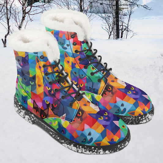 Colorful Cats Faux Fur Leder Boots Boots JLR Design